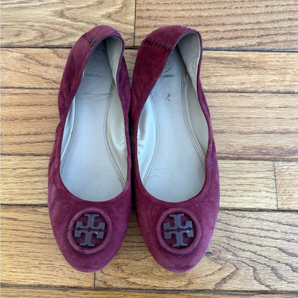Tory Burch Women's Deep Red Suede Flats